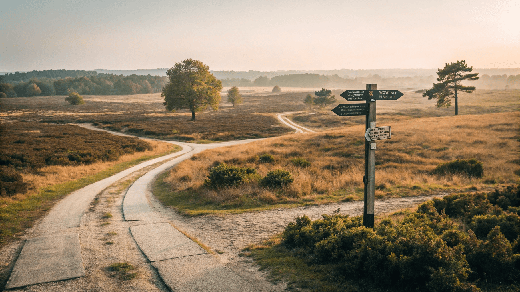 Fork in the road 3 a road that splits into several directions with a signpost that indicates how hypnotherapy helps you navigate life's challenges