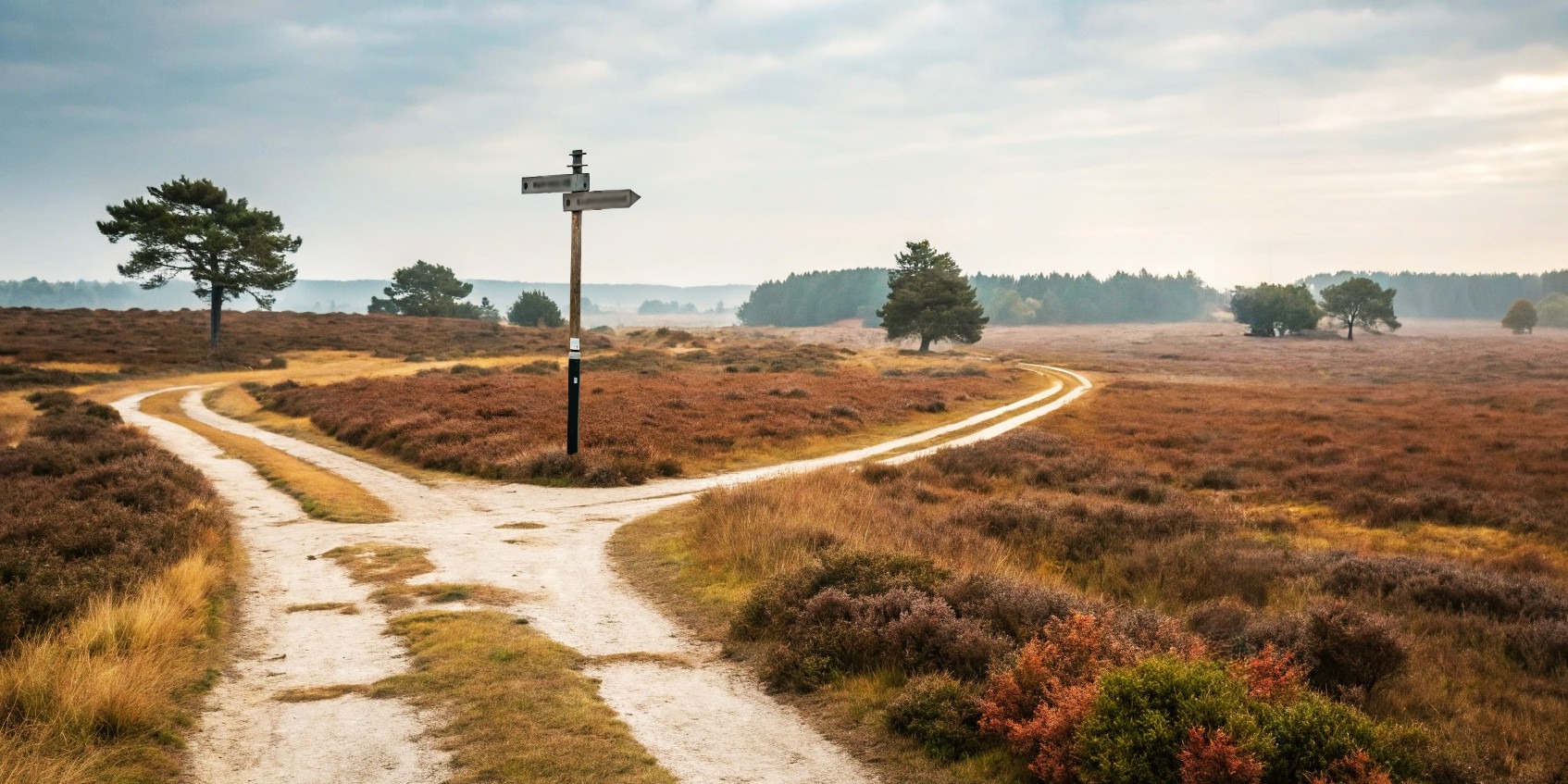 Fork in the road 2 a road that splits into two paths with a signpost indicating different paths available to illustrate the concept of navigating thoughts