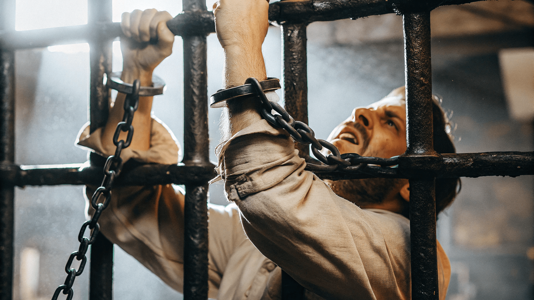 a man in chains struggling to be free because he hasn't embraced the 5 w’s of change

